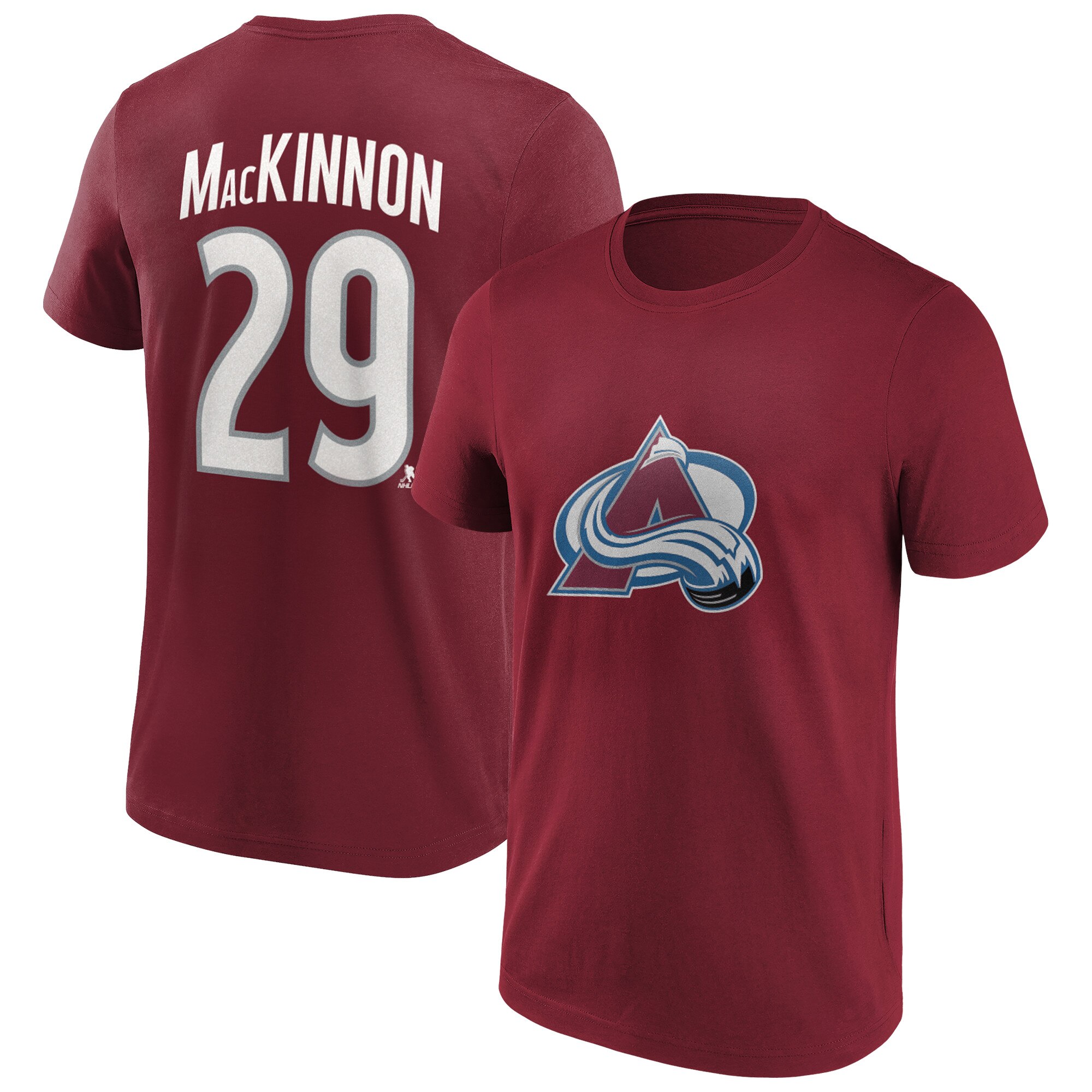Colorado Avalanche Fanatics Branded Iconic Name & Number Graphic T-Shirt - Claret - Mackinnon 29 - Herren Image