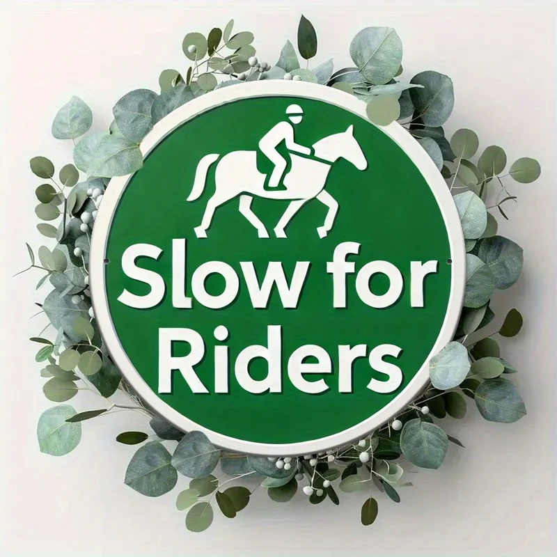 Rider Priority Slow Down-Schild – wetterfestes Vintage-Metall, einfache Montage, Sicherheitswarnung im Freien, 20,32 cm x 20,32 cm, ideal für Image