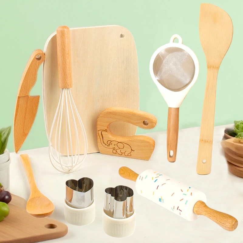 Outils de cuisine Montessori, véritable ensemble de cuisine, jouets éducatifs en bois pour enfants, couteaux sûrs, ensemble de cuisson, accessoires de cuisine pour garçons et filles