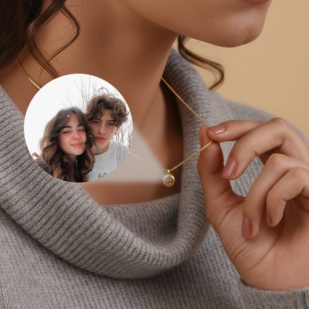 Personalisierte Foto-Halskette mit Bildprojektion, Individuelle Halskette mit Box/FZZ/O-Typ Kette, Schmuckgeschenke für Frauen Image