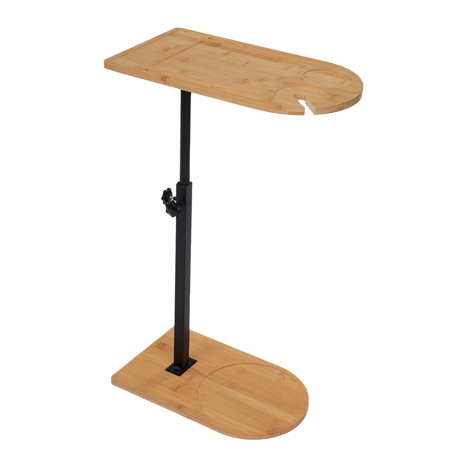 C-förmiger Beistelltisch aus Bambus, höhenverstellbar, 360° verstellbar ° Drehbarer Sofatisch mit stabilem Sockel für das Bad im Wohnzimmer, im Balkon Image