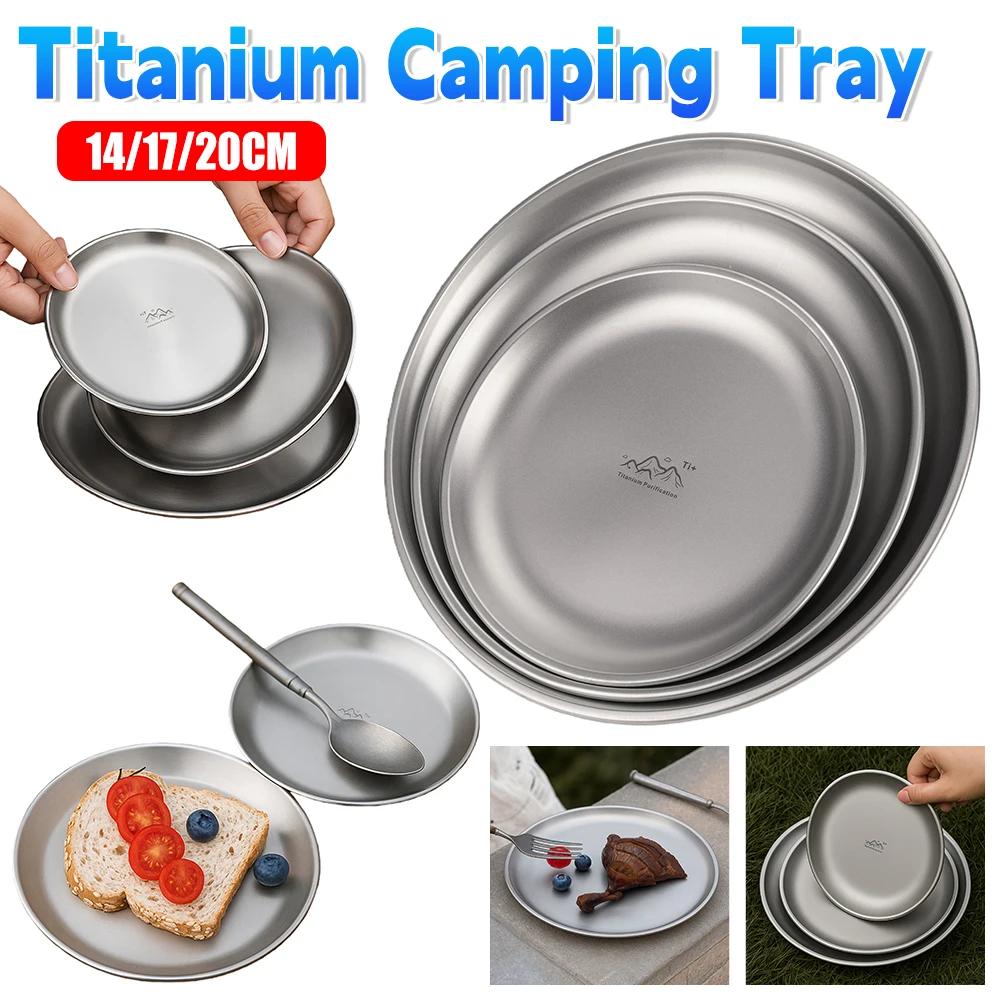 Titan-Reinigungsplatte, ultraleicht, tragbar, sicher, kreisförmig, Essplatte, Wandern, Picknick, Grillen, Zuhause, Outdoor, Kochgeschirr Image