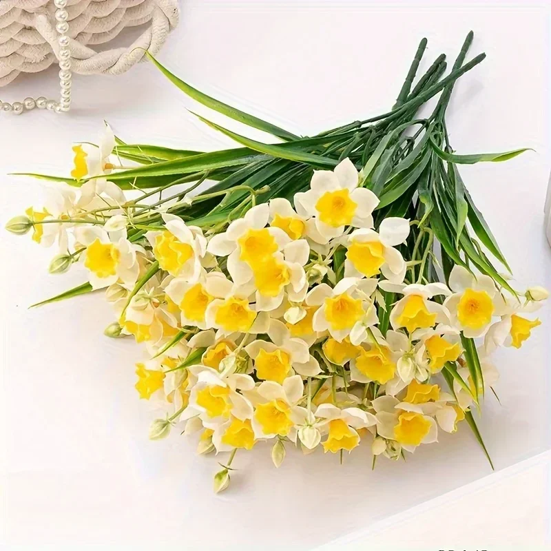 Artificial Daffodil Flowers for Outdoor Fake Flowers Plant UV Resistant Realistic Faux Plants for Home Indoor Outside Garden