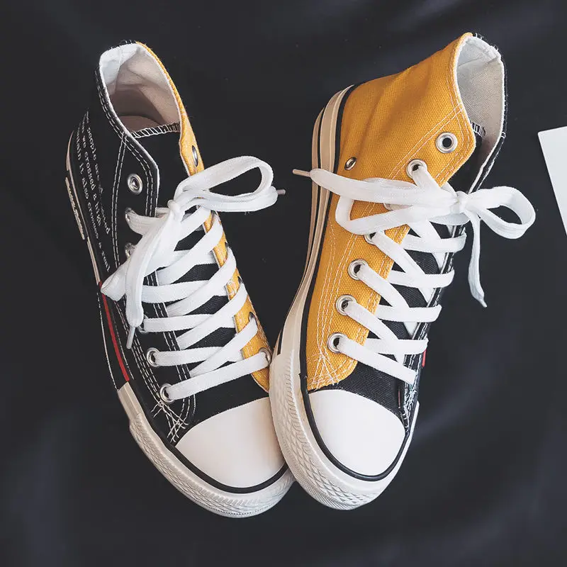 2025, niedliche zweifarbige Damenschuhe, schwarze Canvas-High-Top-Sportsneaker für Mädchen, lässige flache Espadrilles für Damen