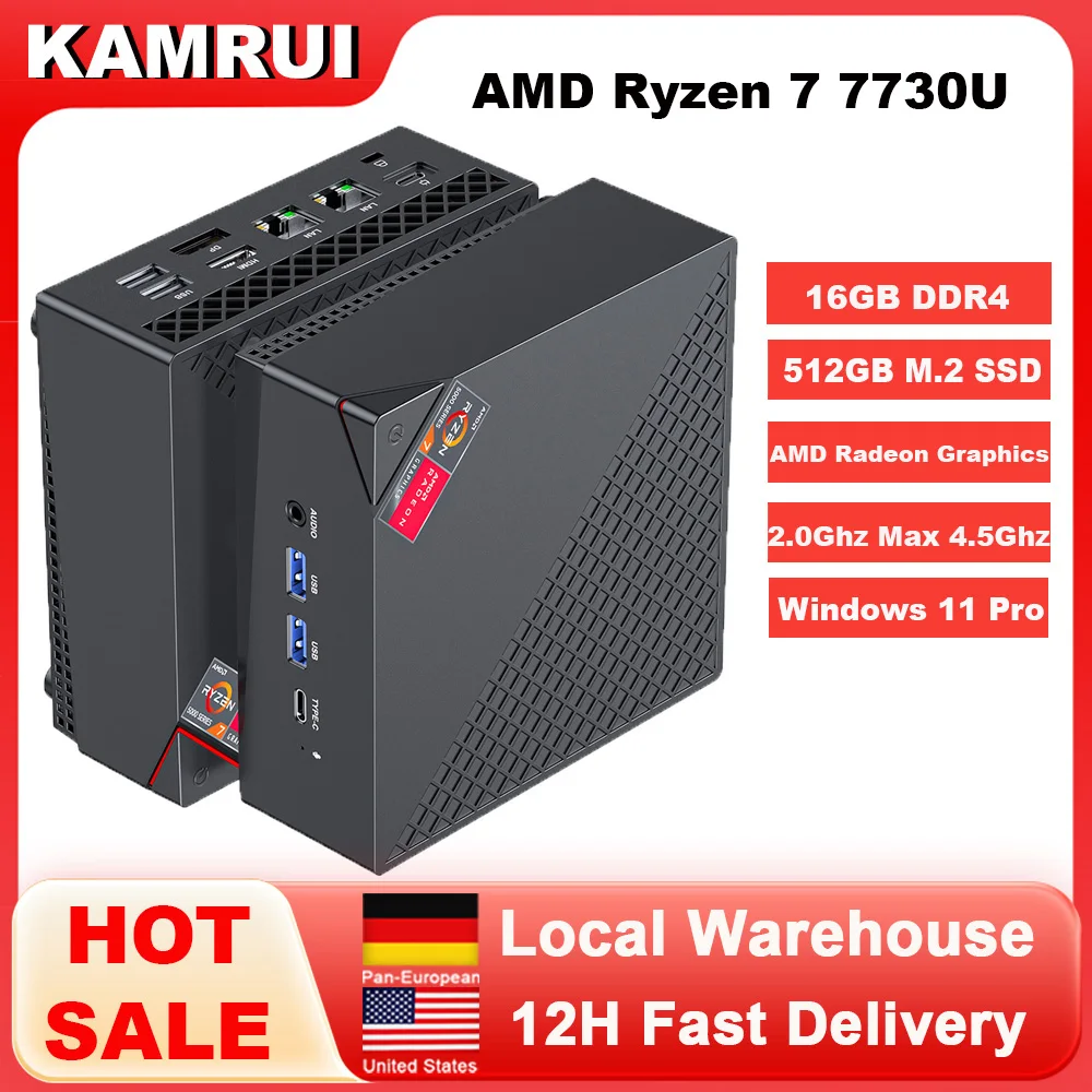 KAMRUI Gaming Mini-PC AMD Ryzen 7 7730U 16GB DDR4 512GB M.2 SSD bis zu 4,5 GHz Win11pro WiFi6 BT5.2 4K-Display Micro-Desktop-PC Image