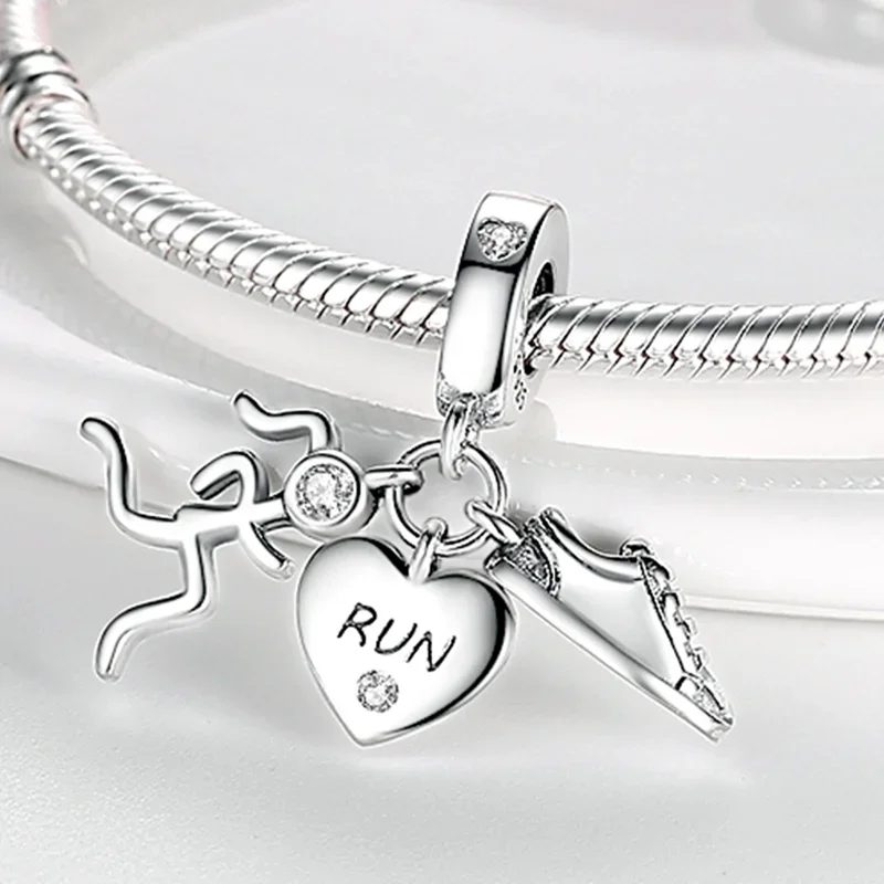 Charms aus 925er Silber, überzogene Sportlerschuhe und herzförmige Anhänger, passend für Charms, Original-Armband, Perlen, Damen-Schmuckherstellung Image