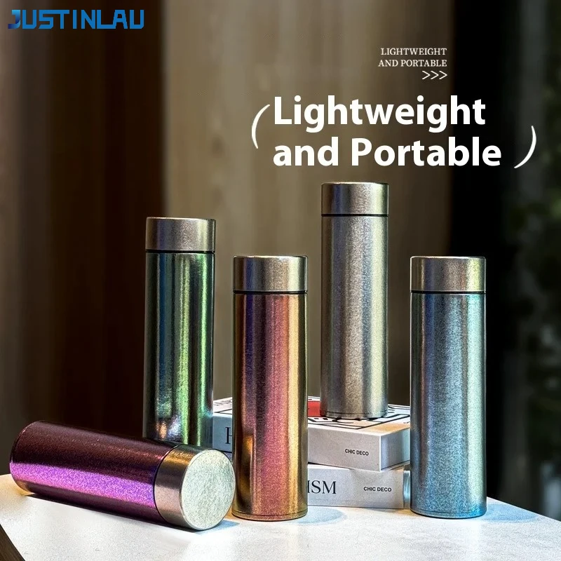 JUSTINLAU Isolierte Becher aus reinem Titan für Männer und Frauen, Wasserbecher, tragbar, Business-Bürobecher, Titanbecher, heiße und kalte Isolierflasche Image