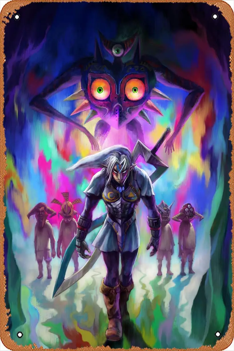 Majoras MaskMajoras Maske Tablet Tapete Fierce Deity Link Retro Metallschild für Garden Club Outdoor Indoor Home Wanddekoration Image