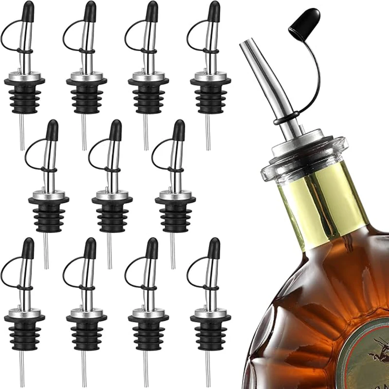 12Pcs Edelstahl Schnaps Flasche Ausgießer Flasche Düse Ausgießer Öl Fluss Wein Flasche Ausgießer Stopper Küche Bar Zubehör Image