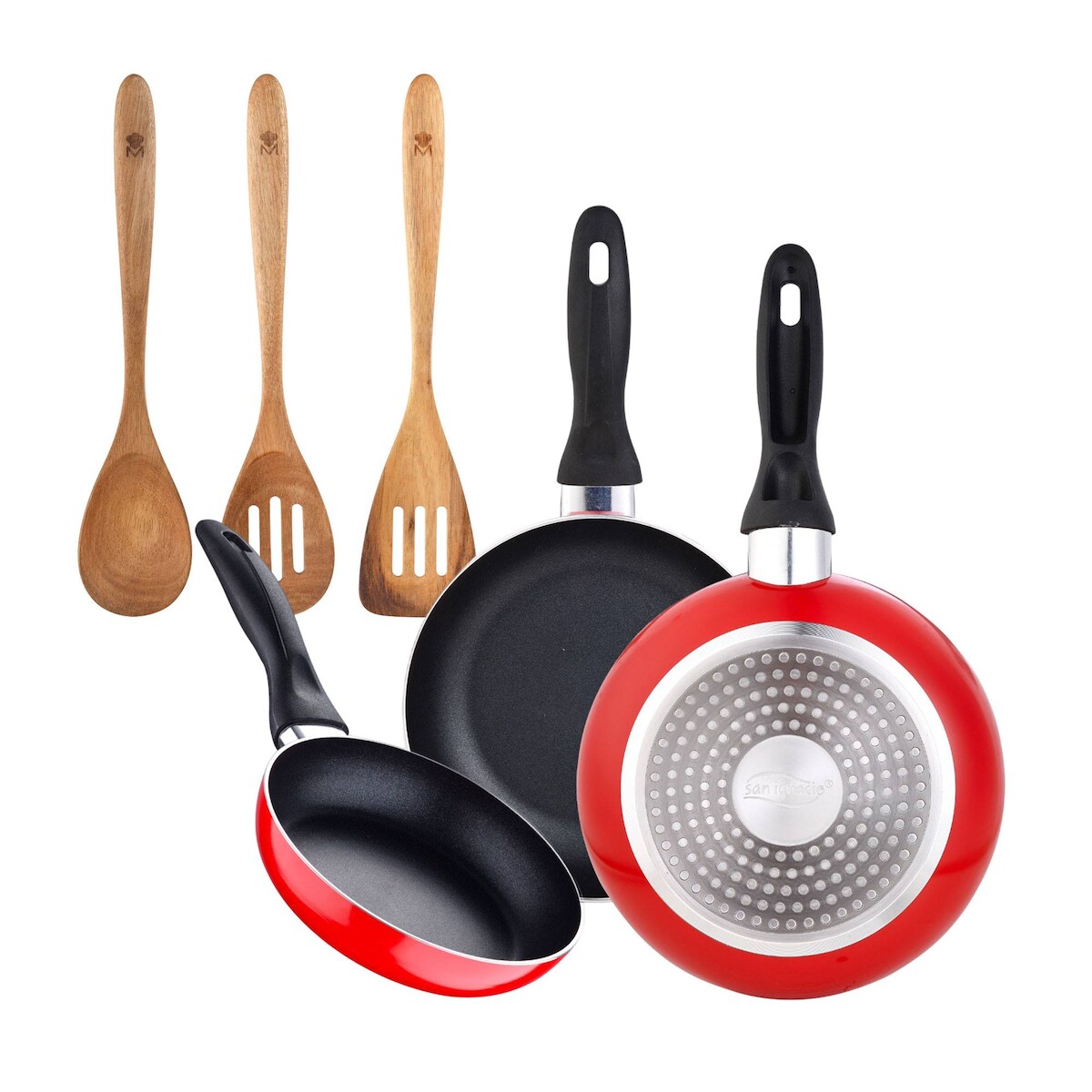 BERGNER - Set aus 3 Pfannen Ø16/Ø20/Ø24 cm aus gepresstem Aluminium, geeignet für Induktion Navy Red Set 3 Küchenutensilien 32,8x33x7x1,4 cm Xmart Image
