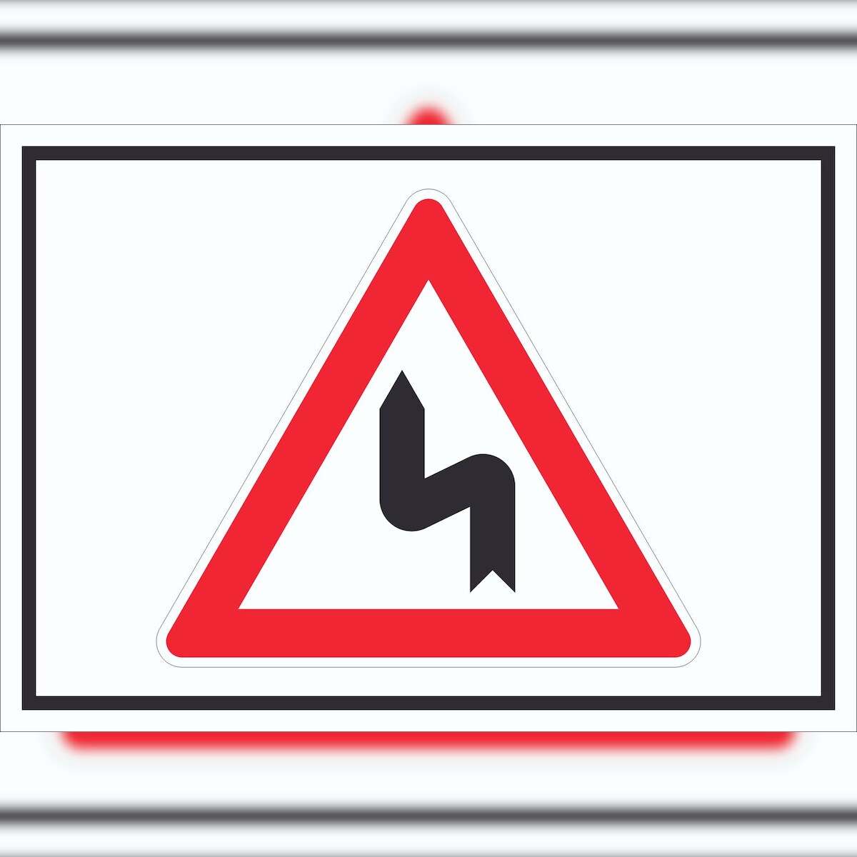 HB-Druck Schild Achtung Doppelkurve links Symbol A2 Rückseite selbstklebend Image