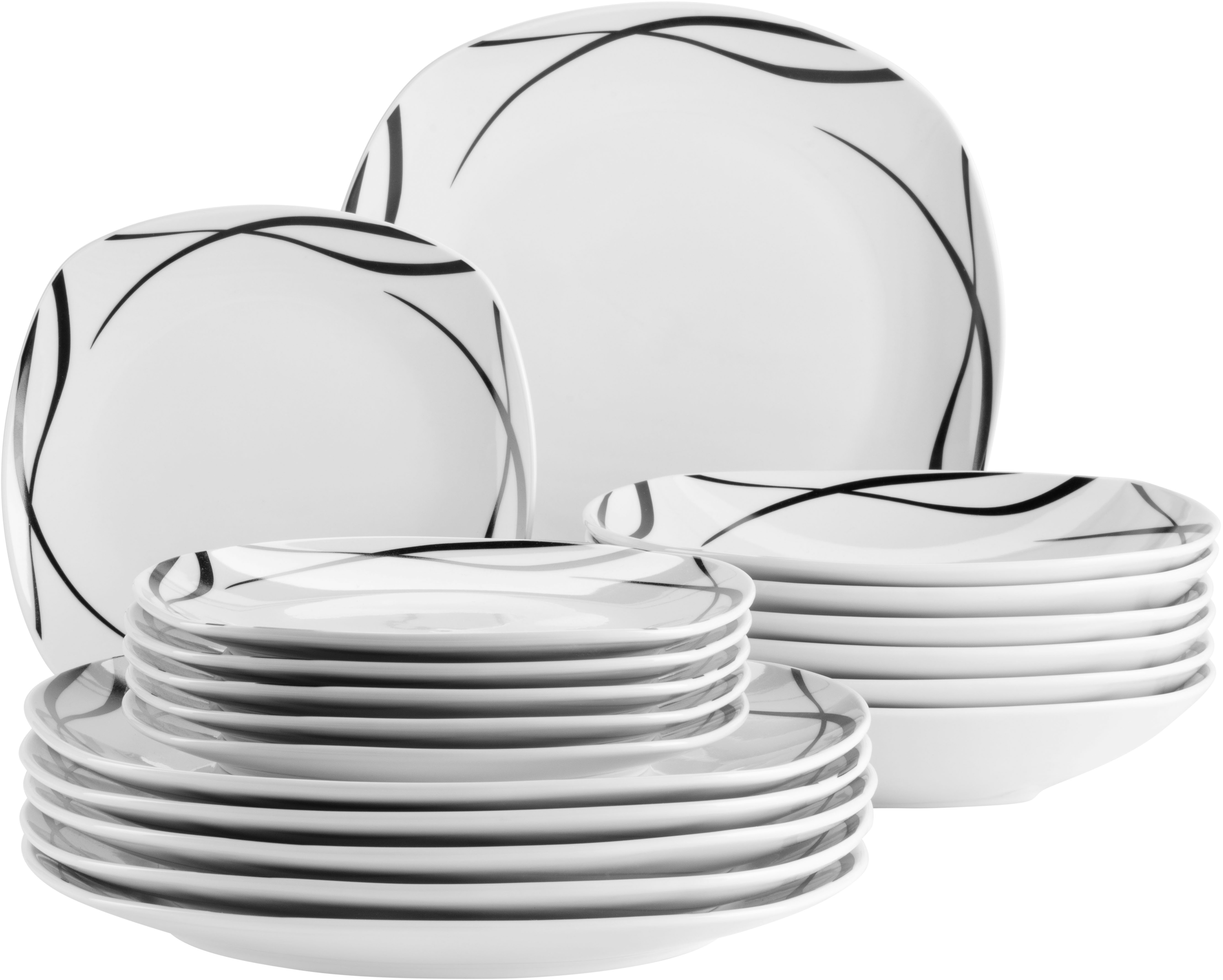 Tafelservice MÄSER "DECORA, Teller Set, Porzellan", weiß, 18 Stk., Porzellan, Geschirr-Sets, Tafelservice Image