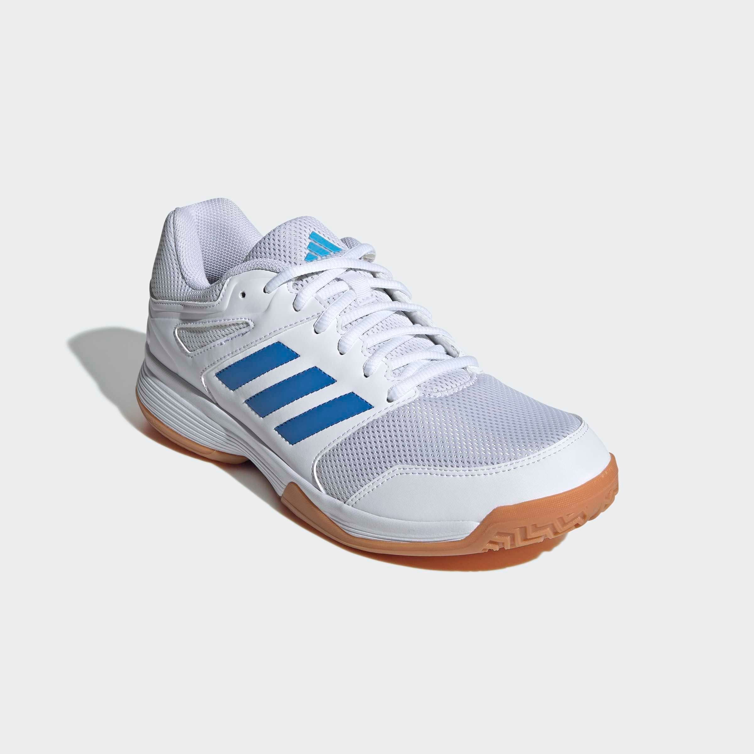 Hallenschuh ADIDAS PERFORMANCE "SPEEDCOURT HALLEN", Damen, Gr. 44, cloud weiß, ray blau, lucid aquamarine, Synthetik, Textil, Schuhe Hallenschuh, geeignet für jeden Hallensport