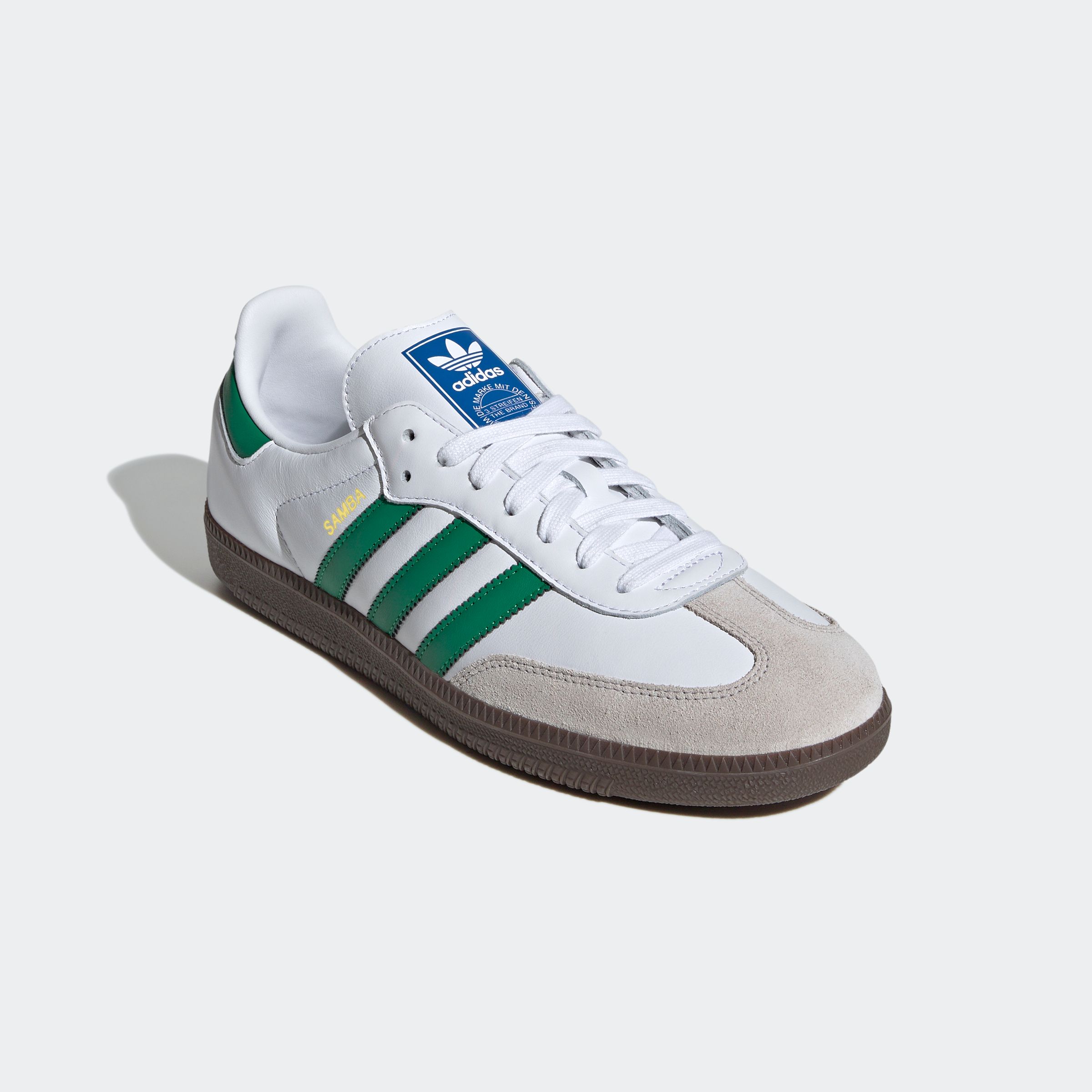 Sneaker ADIDAS ORIGINALS "SAMBA OG", Gr. 42,5, ftwwht, grün, supcol, Leder, Synthetik, Schuhe Sneaker