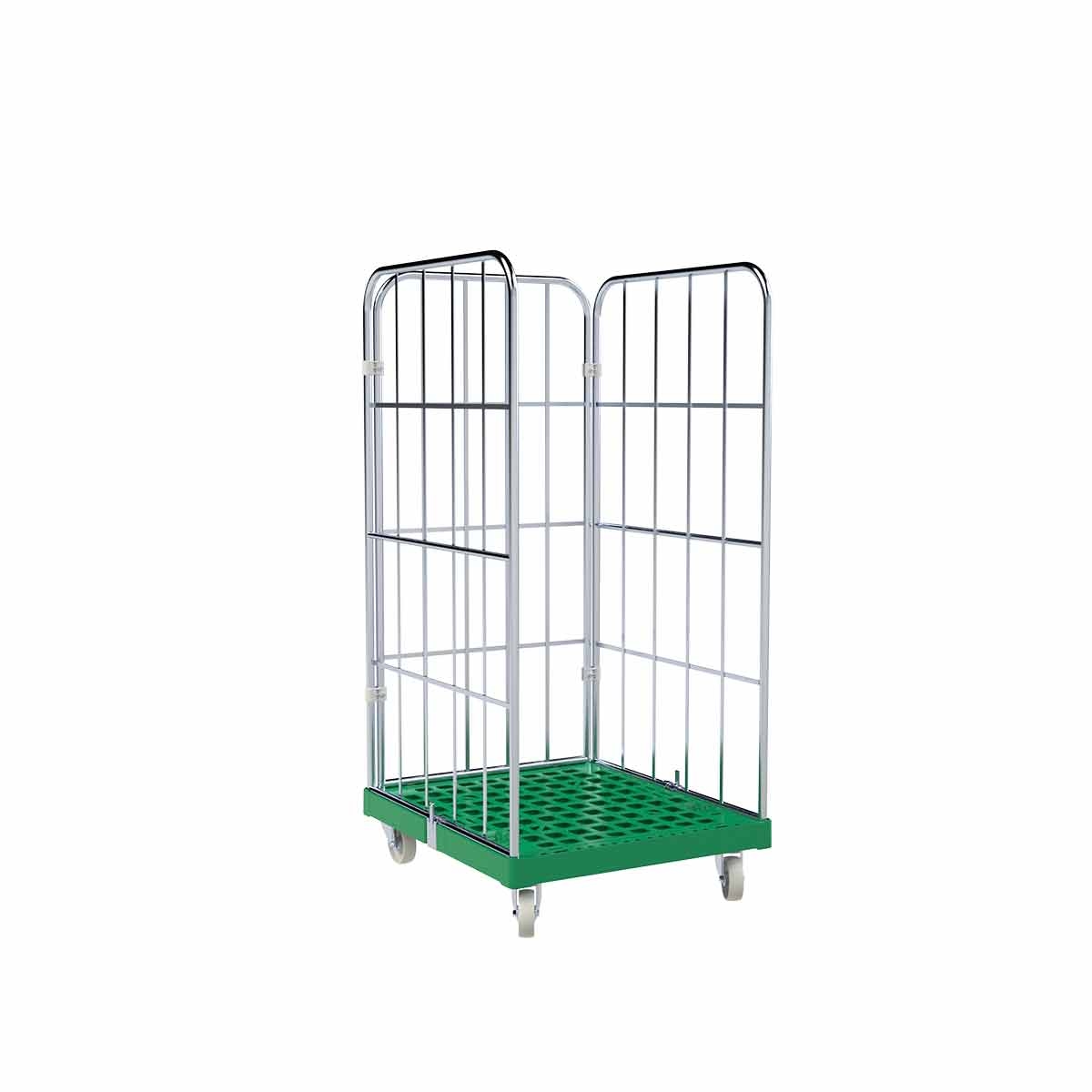 Oswald Transportgeräte Rollbehälter 3-seitig, Rollplatte aus Kunststoff, 724 x 815 x 1.530 mm, 500 kg, Nutzhöhe 1.340 mm, Verkehrsgrün Image