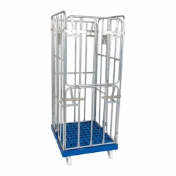 Oswald Transportgeräte Rollbehälter Feuerverzinkt, 4-seitig, Vorderseite klappbar, Rollplatte aus Kunststoff, 682 x 815 x 1.685 mm, 500 kg, Nutzhöhe 1.495 mm, Feuerrot Image