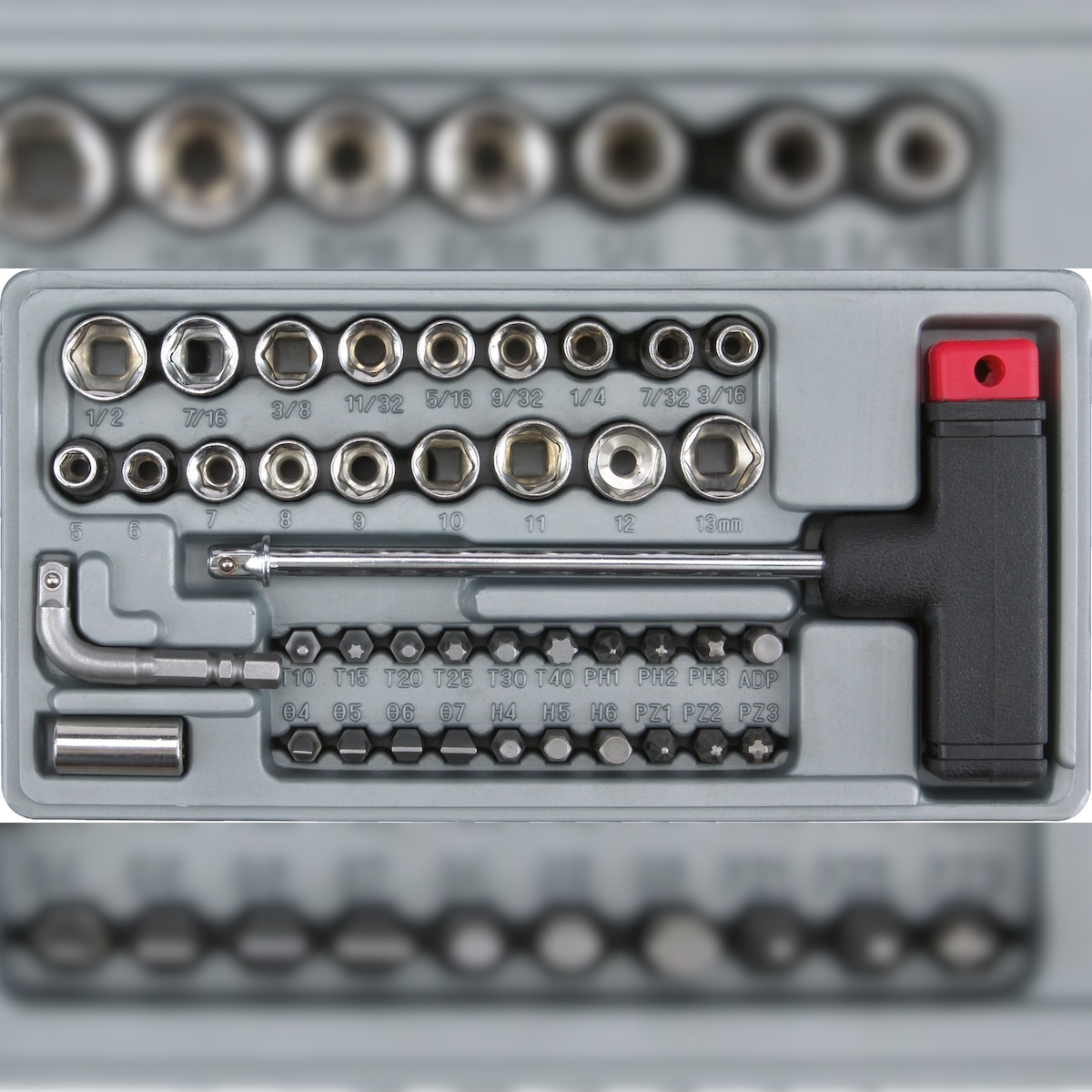 T-Griff Bit Satz 1/4“ (6,3mm) + Nüsse 5-12mm PH+Flach+Torx 41-teilig Image