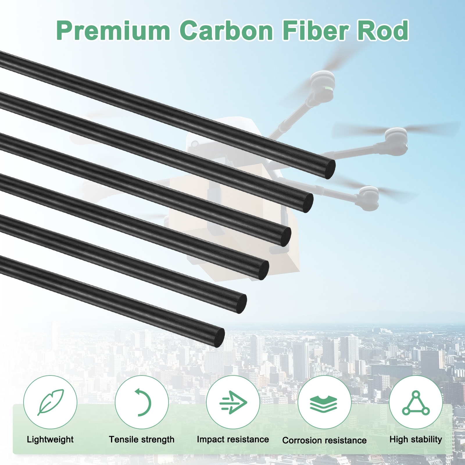 Carbon Fiber Rods, Carbon Fiber Solid Matte Pole for RC Airplane/DIY Craft/Scale Model Kite Wing Tube