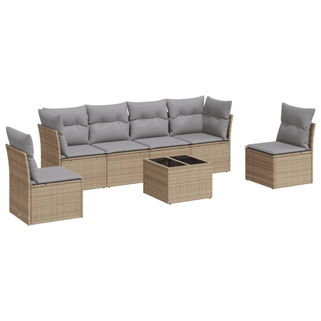 vidaXL 7-tlg. Garten-Sofagarnitur mit Kissen Beige Poly Rattan Image