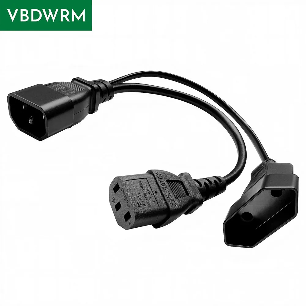 Y-Splitter AC-Netzkabel 3-polig IEC320 C14 auf C13 + europäisches CEE7/16 2-poliges weibliches Y-Spllite-Stromkabel für USV-PDU (reines Kupfer) Image