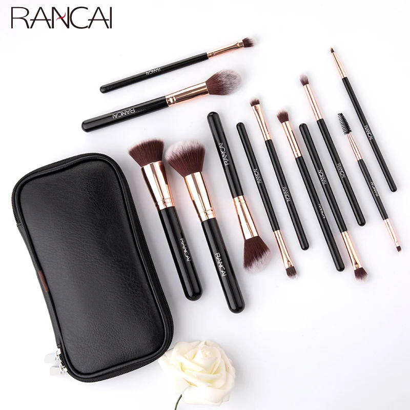 Neues 12-teiliges Make-up-Pinsel-Set mit schwarzem Zylinder, Lidschattenpinsel in Schwarz und Gold, multifunktionale Make-up-Werkzeuge Image