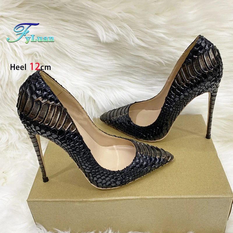 Snake Print Emboss Stiletto 8CM 10CM 12CM Spitz High Heels Frauen Schuhe Mode Party Schuhe Für damen Schwarz Pumps
