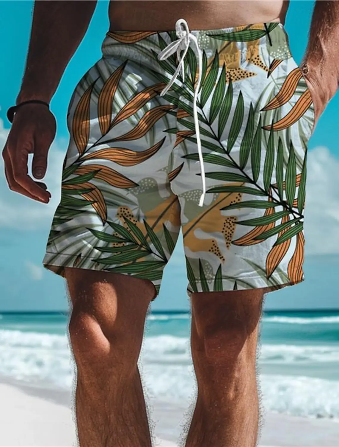 Blatt tropische Herren Boards horts Hawaii kurze 3D bedruckte Badehose elastische Kordel zug atmungsaktive Stretch Aloha Stil Image