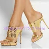 Mode Stiletto Ferse Dame Slipper Sandalen Luxus Champagner Gold High Heels Sandalen Schuhe Frau Große Größe Casual Sandalen