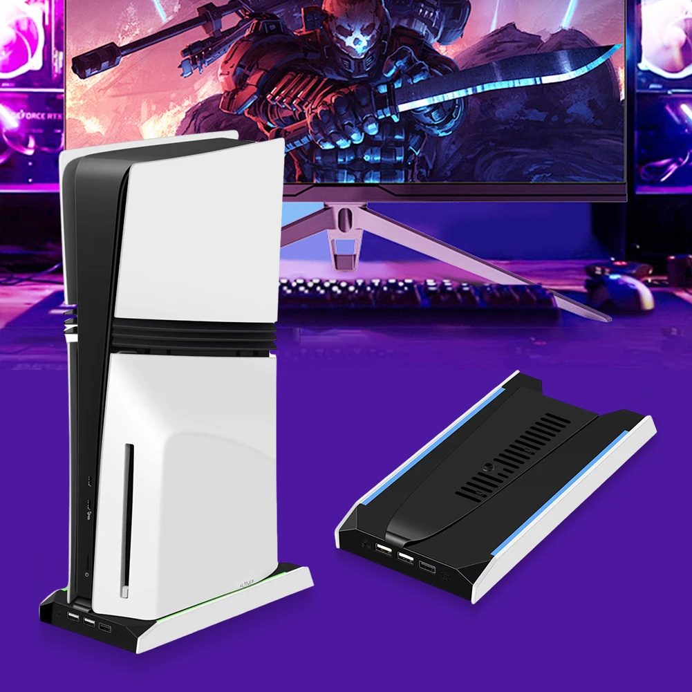 For PS 5 Slim/PS 5 Pro RGB Vertical Cooling Stand Base 8 Light Mode Game Console Base Bracket W/ 3-Speed Cooling Fan Base Stand