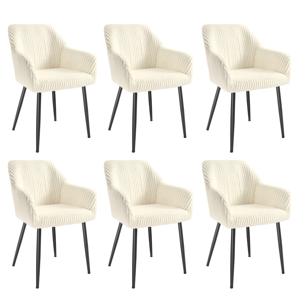 Lot de 6 chaise de salle à manger velours côtelé blanc et noir