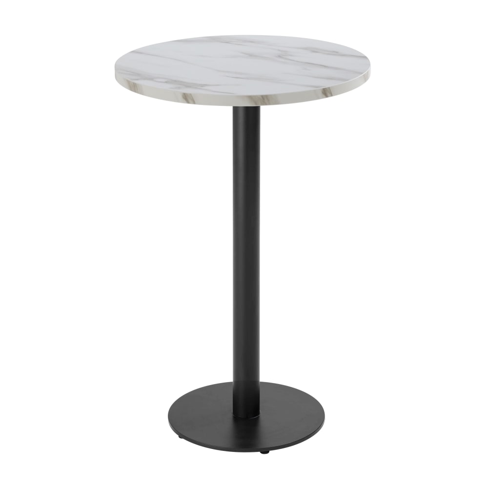 Table haute ronde 60 cm pied noir et revêtement marbre blanc