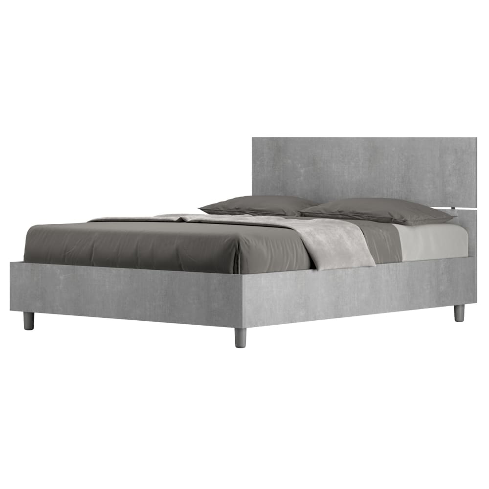 Lit coffre 140x190 tête de lit droite effet bois gris béton