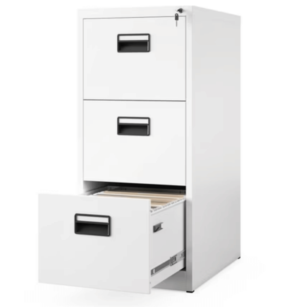 DELUKE Hängeregisterschrank abschließbar TION - 3 Schubladen mit Schloss | Aktenschrank Büroschrank aus Stahl Metallschrank, 102x46x62cm Weiß Image