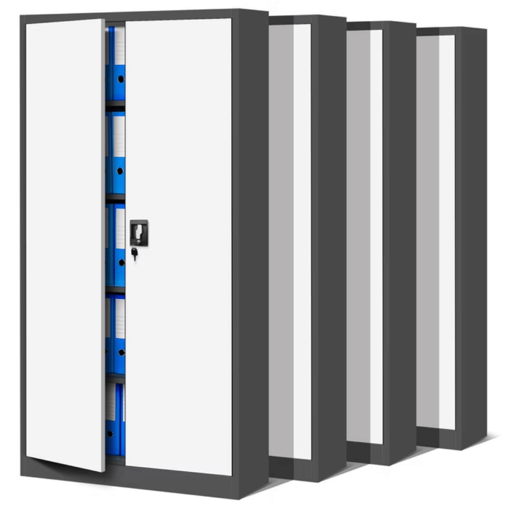 DELUKE MegaDeal 4x Aktenschrank abschließbar KADO - 5 Ebenen, Flügeltüren | Metallschrank Werkstatt Büroschrank aus Stahl, 185x90x40cm Anthrazit-Weiß Image