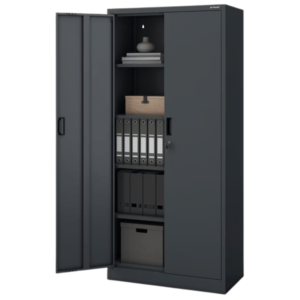 DELUKE Aktenschrank abschließbar KADO - 5 Ebenen, Flügeltüren | Metallschrank Werkstatt Büroschrank aus Stahl Werkzeugschrank, 175x80x40cm Anthrazit Image