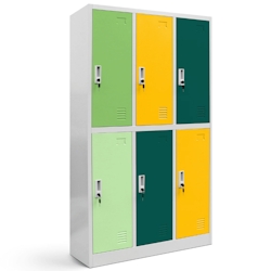 DELUKE Umkleideschrank Spind TOKIO - 6 Abteile, Etikettenhalter Lüftungsschlitze | Umkleidespind Schließfachschrank Garderobenspind, 150x90x45cm Grün-Gelb Image
