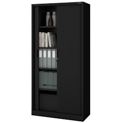 DELUKE Aktenschrank abschließbar KETI - Rolladentüren, 5 Ebenen | Büroschrank aus Stahl Metallschrank Werkstatt Werkzeugschrank, 185x90x45cm Schwarz Image