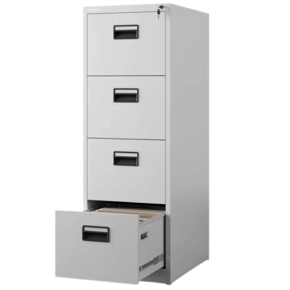 DELUKE Hängeregisterschrank abschließbar TION - 4 Schubladen mit Schloss | Aktenschrank Büroschrank aus Stahl Metallschrank, 132x46x62cm Grau Image