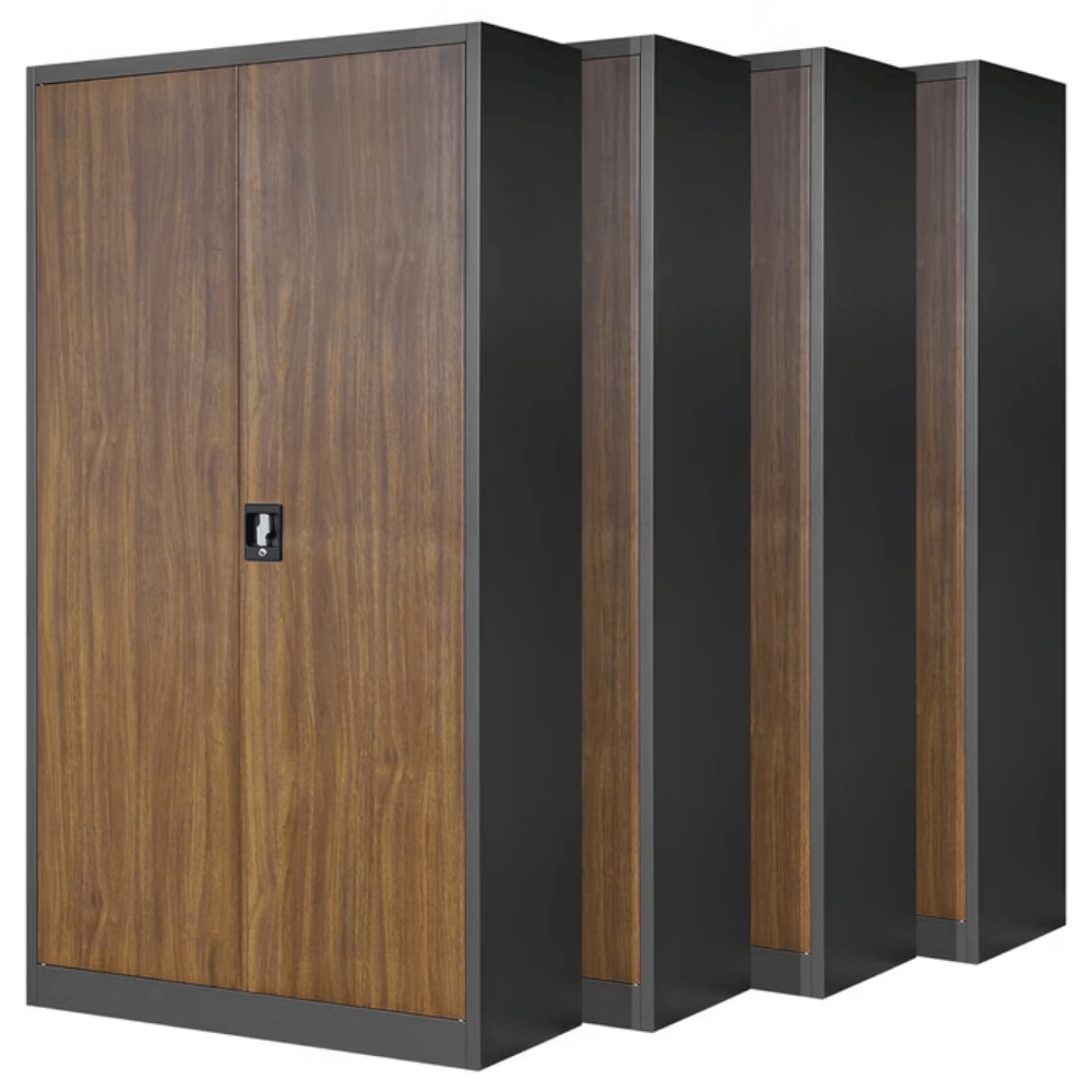 DELUKE MegaDeal 4x Aktenschrank abschließbar KADO - 5 Ebenen, Flügeltüren | Metallschrank Werkstatt Büroschrank aus Stahl, 185x90x40cm Anthrazit-Nussbaum Image