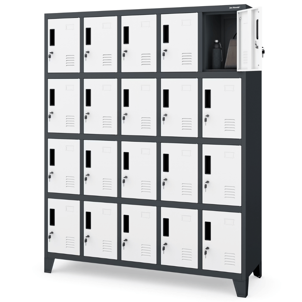 DELUKE Schließfachschrank Spind TAMPA - 20 Fächer, Etikettenhalter | Wertfachschrank Umkleideschrank Metall Kleiderspind, 172x136x45cm Anthrazit-Weiß Image