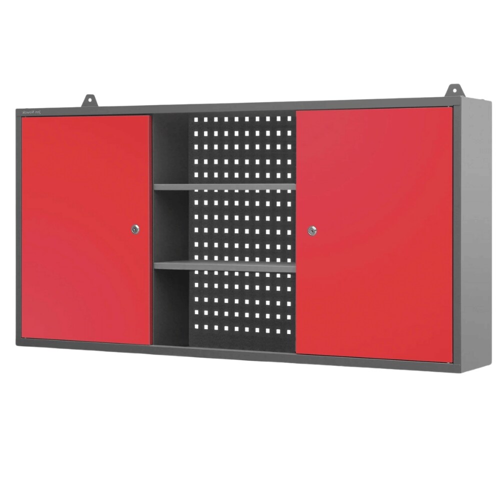 DELUKE Hängeschrank Werkstatt abschließbar OLIS - Metallschrank hängend | Werkstattschrank Werkzeugschrank Wandschrank Garage, 60x120x20cm Anthrazit-Rot Image