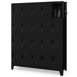 DELUKE Schließfachschrank Spind TAMPA - 20 Fächer, Etikettenhalter | Wertfachschrank Umkleideschrank Metall Kleiderspind, 172x136x45cm Schwarz Image