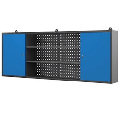 DELUKE Hängeschrank Werkstatt abschließbar OLIS - Metallschrank hängend | Werkstattschrank Werkzeugschrank Wandschrank Garage, 60x160x20cm Anthrazit-Blau Image