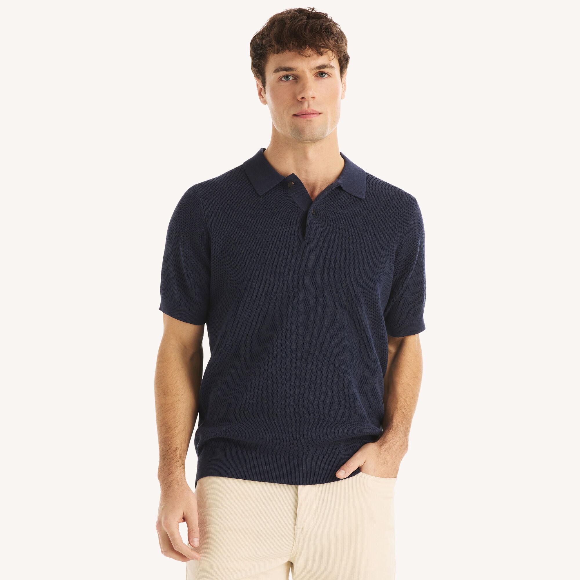 Nautica Men's Textured Sweater Polo 482 (Stellar Blue Heather), XS