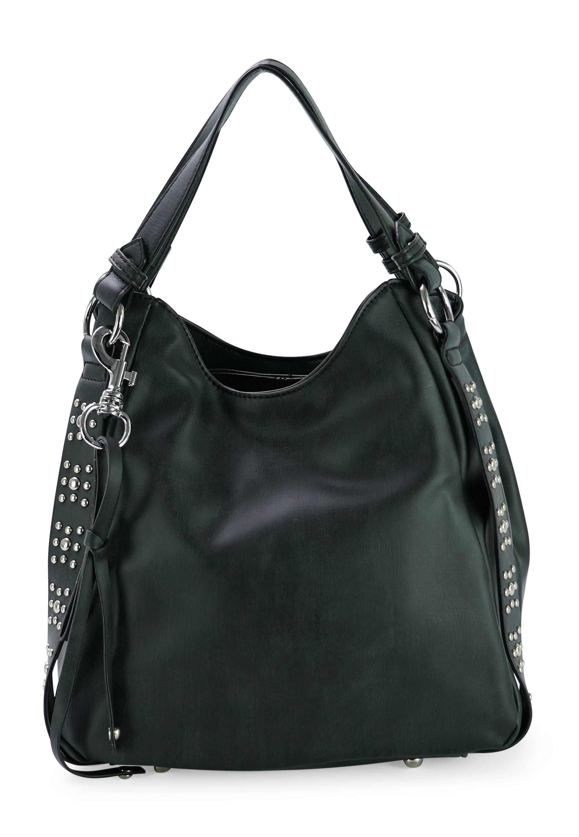 Schultertasche HARPA "NICOLE", Damen, Gr. B/H/T: 18,5cm x 24cm x 33cm, schwarz, Lederimitat, unifarben, Taschen Schultertasche, mit dekorativen Nietenbesatz auf der Frontseite