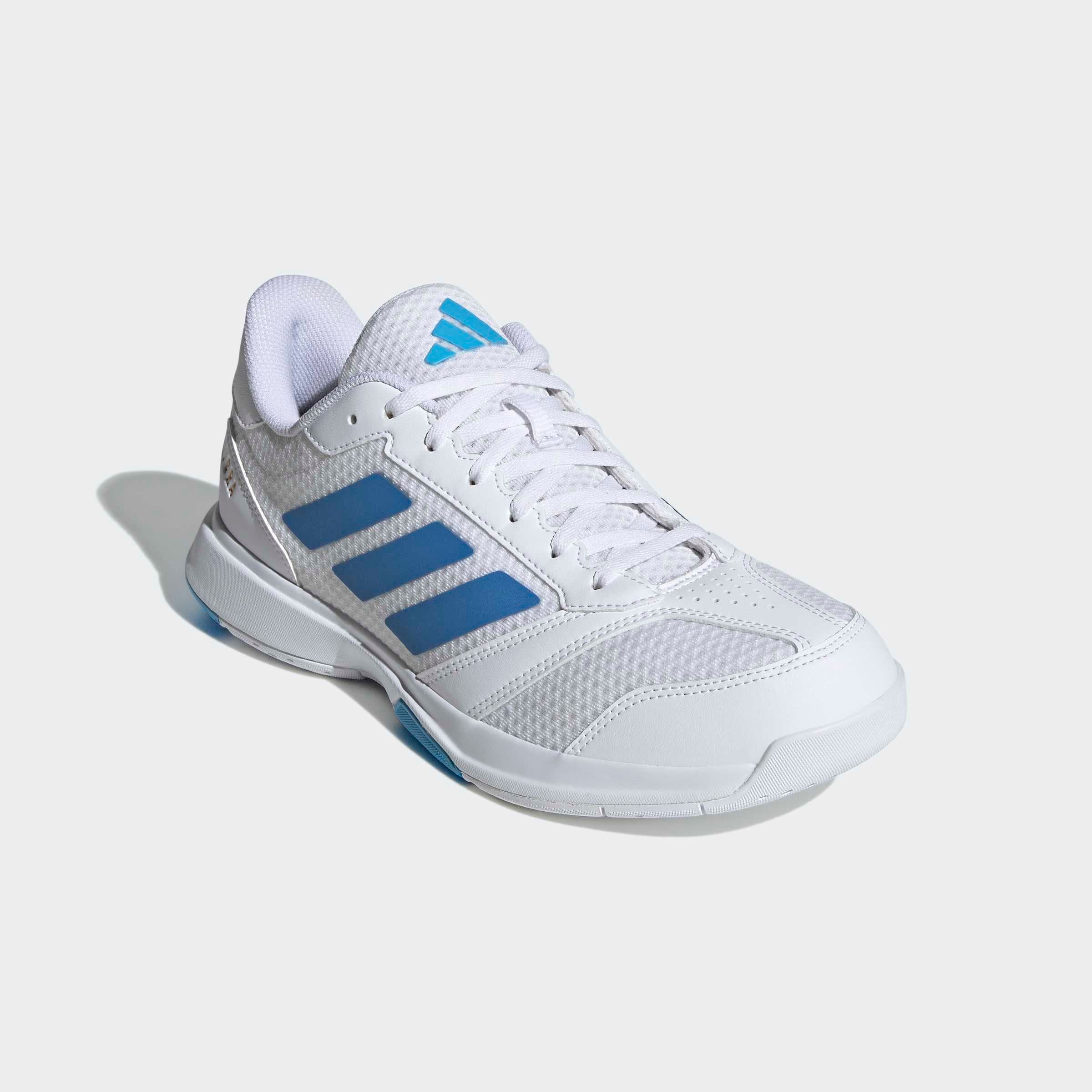 Hallenschuh ADIDAS PERFORMANCE "LIGRA 8 INDOOR", Herren, Gr. 46, cloud weiß, ray blau, lucid aquamarine, Synthetik, Textil, Schuhe Hallenschuh, geeignet für jeden Hallensport