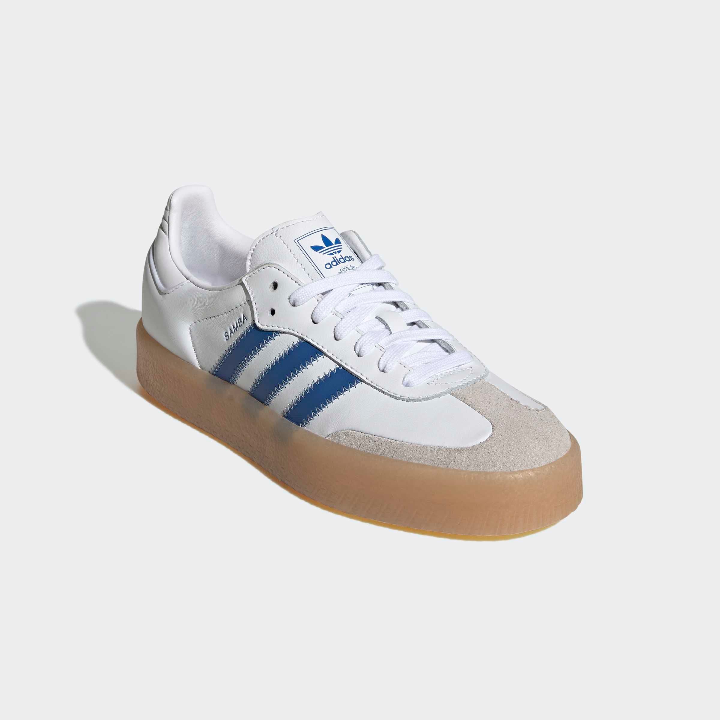Sneaker ADIDAS ORIGINALS "SAMBAE", Gr. 43, cloud weiß, blau, clear sky, Leder, Schuhe Sneaker