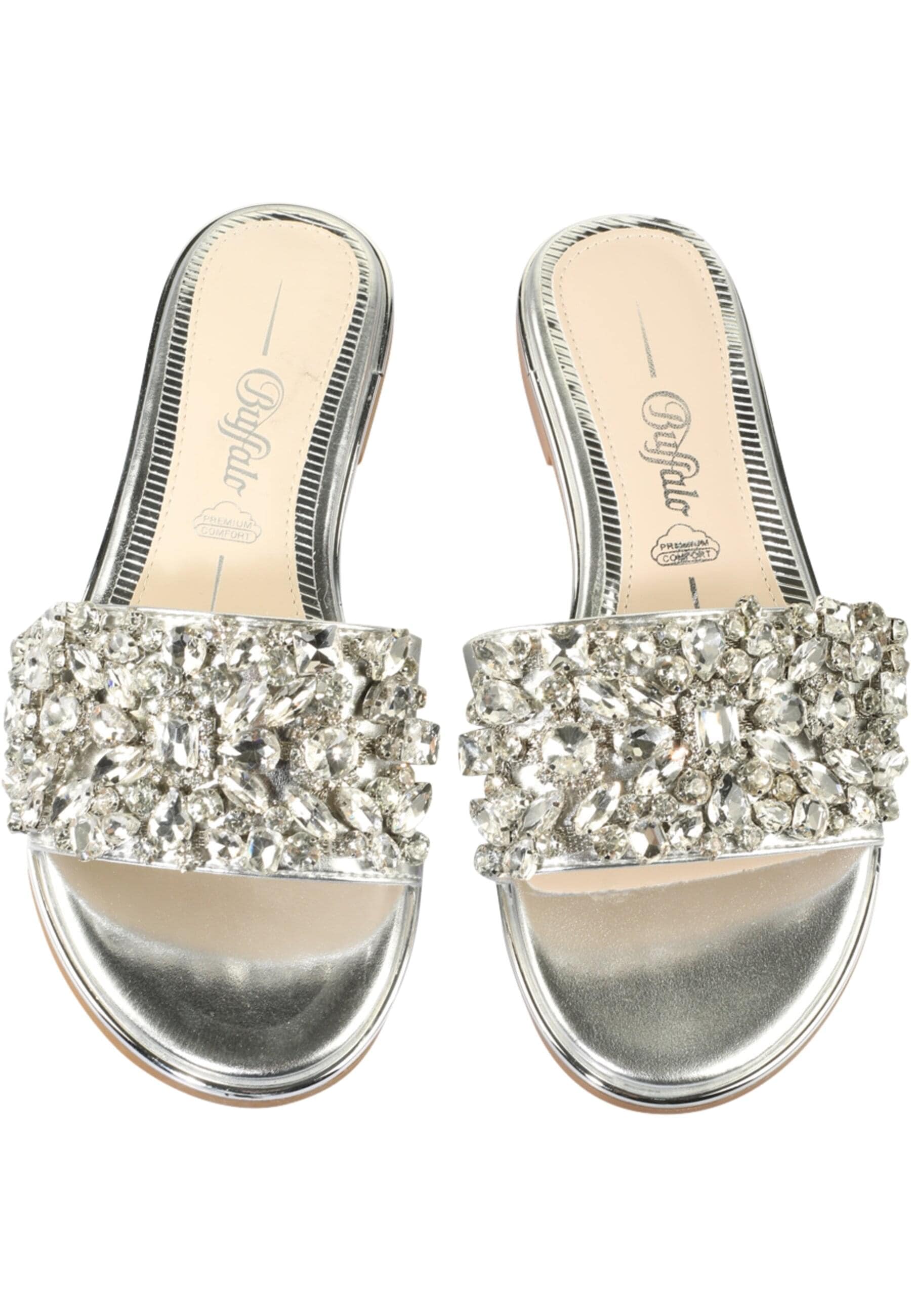 Sandale BUFFALO "Buffalo KIRA SLIDE", Damen, Gr. 36, silber, Polyurethan, unifarben, Schuhe Sandale