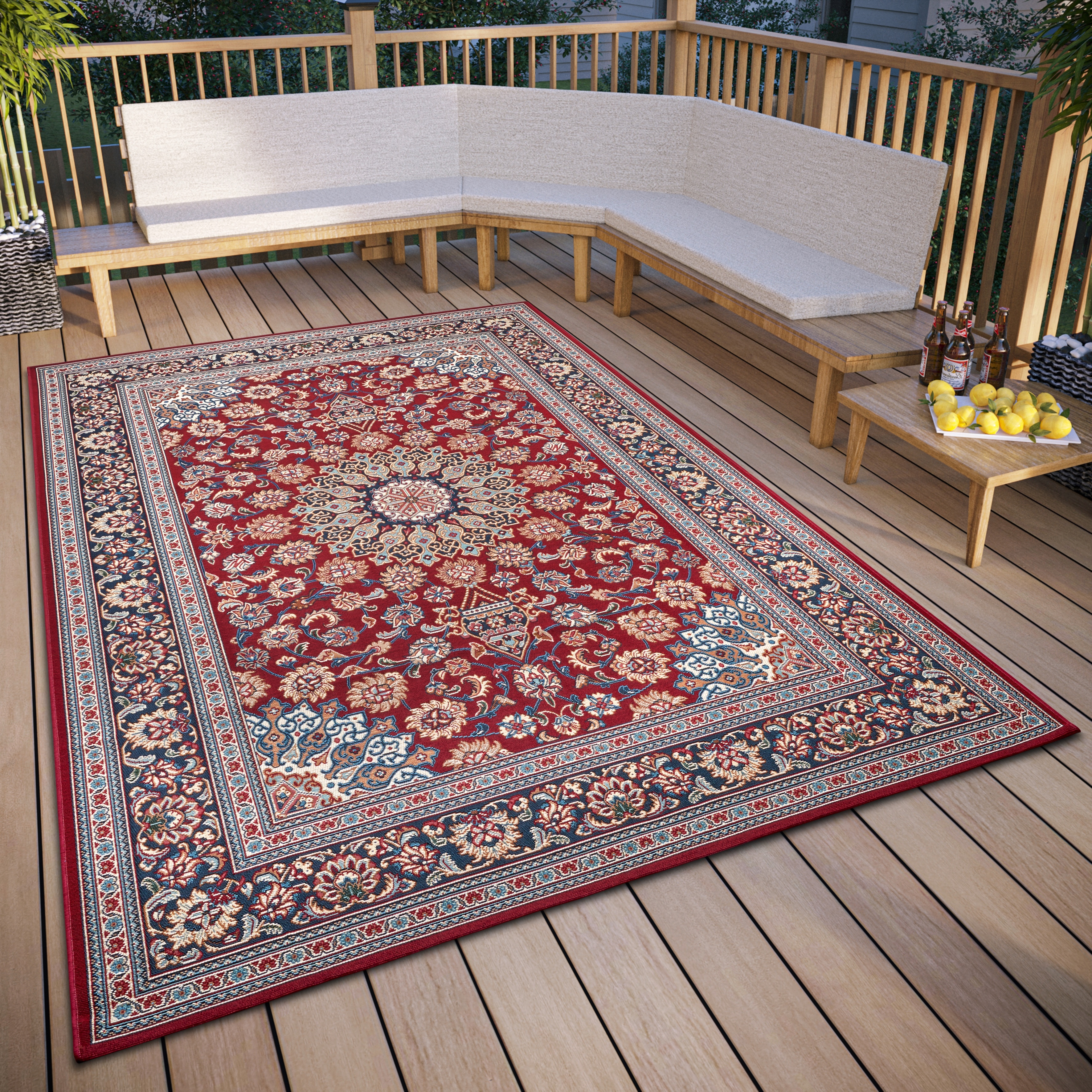 Teppich HANSE HOME "Kadi", bunt (rot,blau), B:80cm H:3mm L:165cm, Polyester, Polypropylen (PP), Teppiche, Teppich, In-& Outdoor, Teppich, Wetterfest, Balkon, Garten, Wohnzimmer, Orient Image
