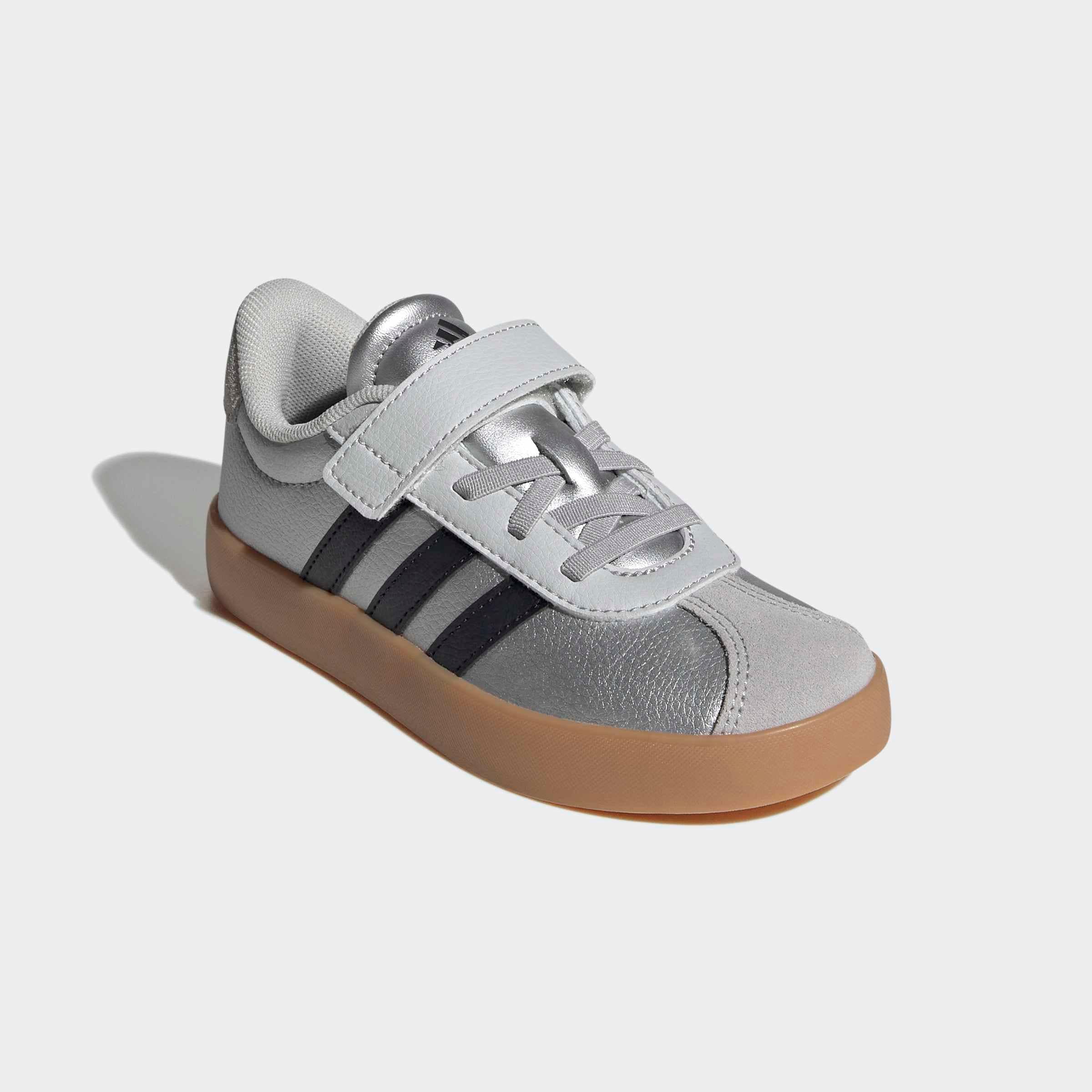 Sneaker ADIDAS SPORTSWEAR "VL COURT 3.0 KIDS", Mädchen, Gr. 34, silber metallic, core schwarz, lgh solid grau, Leder, Synthetik, Schuhe Sneaker